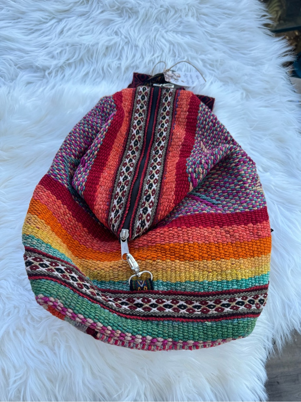 Handwoven Multicolor Stripe Women’s Backpack Tote